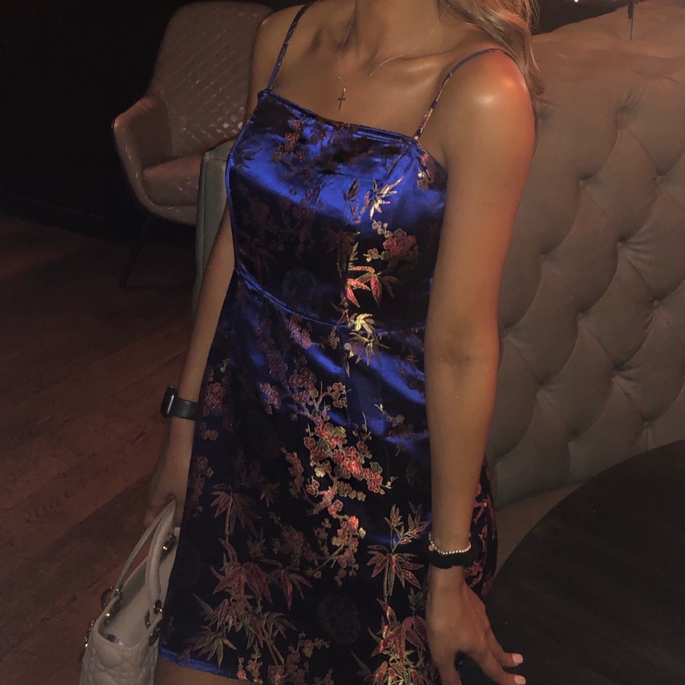 Size Small Blue floral Satin Dress